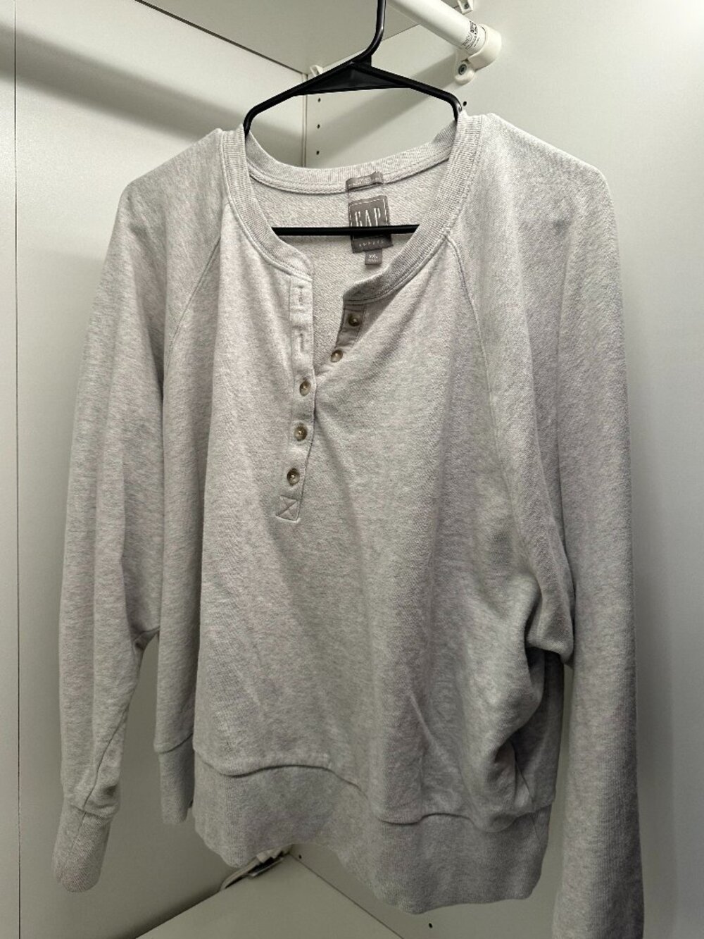 Gap Sweats Henley Sweatshirt Size XXL Heather Gray French Terry